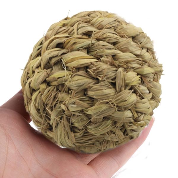 

pet chew toy natural grass ball with bell for rabbit hamster guinea pig tooth cleaning small animal supplies