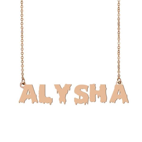 

alysha name necklace , cool bloody art name necklace for halloween and santa's day jewelry gift for kids boys girls, Silver