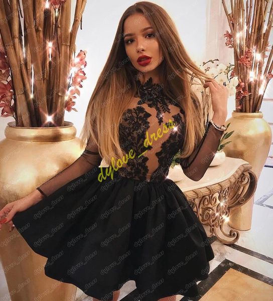 

2021 elegant evening gowns cocktail dresses black short arabic black girl african plus size prom dresses long sleeve
