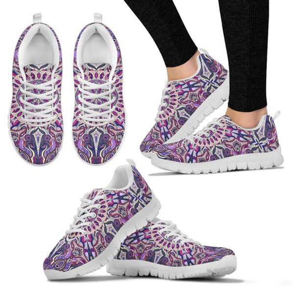 

noisydesigns customized ornamental magical purple women's sneakers soft casual mesh shoes for women flats shoes drop shipping, Black