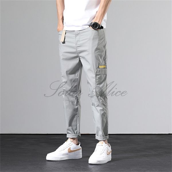 

men's pants 2021 wild casual ankle-length overalls multi-pocket harem micro-elastic loose tapered, Black