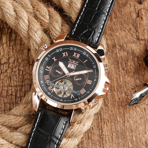 

2019 new fashion mens leather strap automatic wrist watch, Slivery;brown
