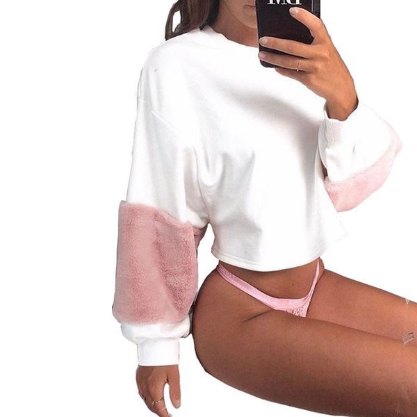 

2019 new women long sleeve pullover female autumn winter round collar plush stitching loose sweatshirt #0911, Black
