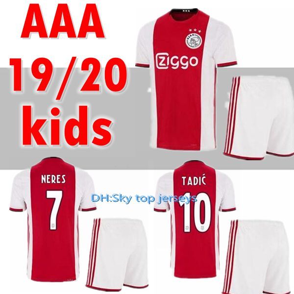 

new 2019 2020 ajax kids kits soccer jersey 19 20 van de beek uniforms shirt boys away football jersey huntelaar ziyech schone home de jong, Black