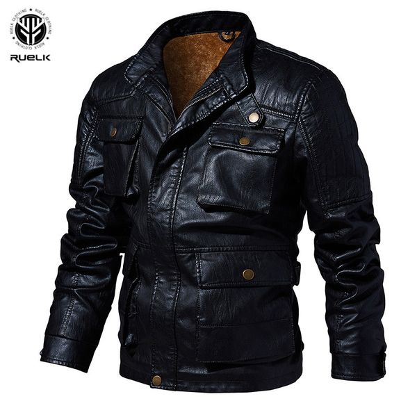 

ruelk pu brand high leather jacket men coats plus 6xl quality outerwear men business winter faux fur male clothes fleece, Black