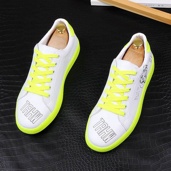 

2020 new arrival men's fluorescent yellow casual shoes high trending man leisure platform soft leather shoes zapatos hombre, Black