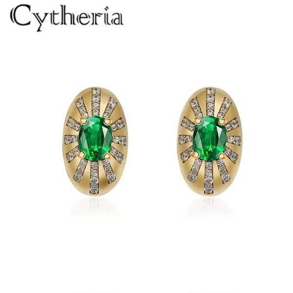 

cytheria retro women earrings dress accessories green zircon rhinestone stud earrings party gifts new, Golden;silver