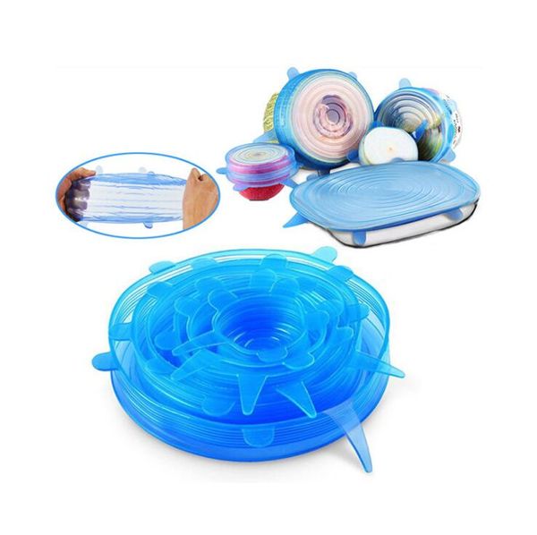 

silicone stretch suction pot lids tools food grade fresh keeping wrap seal lid pan cover nice kitchen accessories 6pcs/set lxl568-1