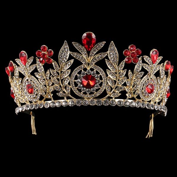 

large crystal rhinestone queen tiaras and crowns wedding bridal hair accessories leaf diadem with combs headpiece jewelry sl, Golden;white