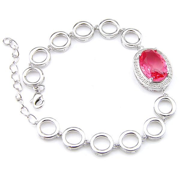 

luckyshine new jewelry bracelets unique for women 925 silver bracelets oval bi colored tourmalin gem charm bracelets 8inch b1125, Golden;silver