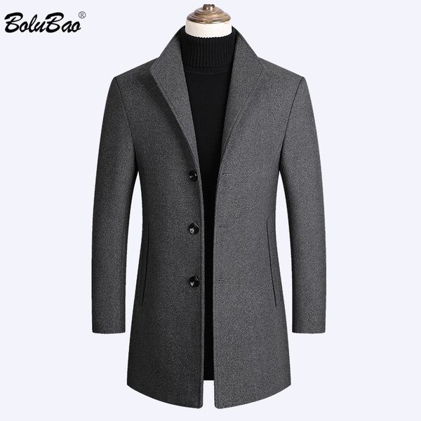 

bolubao brand men wool blends coats autumn winter new solid color men's wool coats luxurious blends coat male, Black