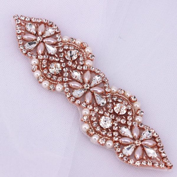 

14x4 cm handmade rose gold crystal beaded applique fix iron on rhinestone belt applqiue for wedding dresses, Blue;slivery