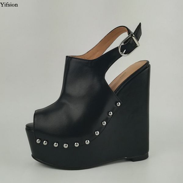 

rontic new women platform sandals rivets wedges high heel shoes open toe black orange party shoes women us plus size 5-15