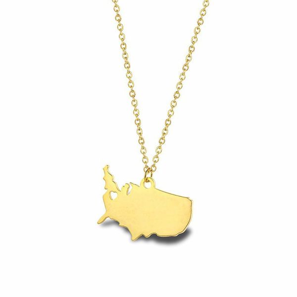 

2019 new stainless steel united states map necklace north america location city necklace geography tourism jewellery gift miss, Silver