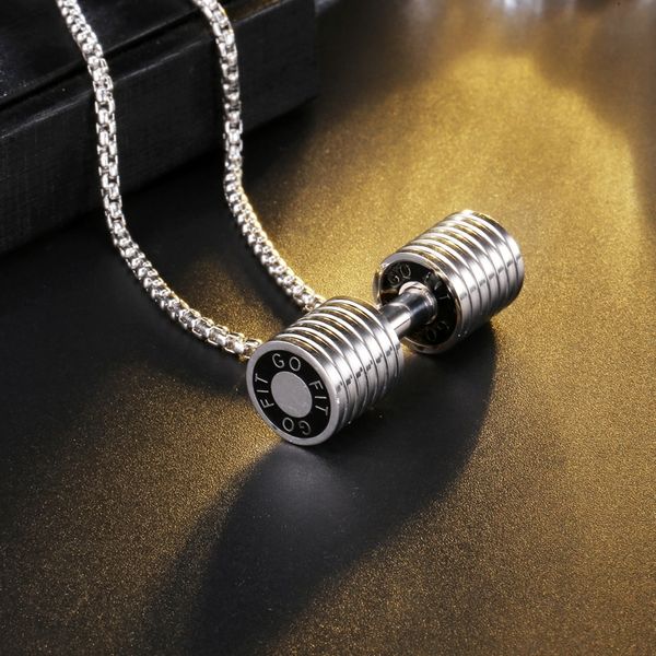 

dumbbell pendant bodybuilding fitness necklace crossfit barbell necklace fitness jewelry stainless steel dumbbells