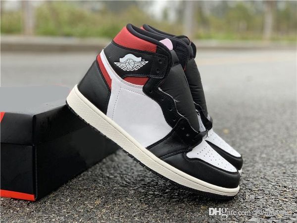 

2019 release authentic air high og 1 gym red retro black toe white sail men women basketball shoes sports sneakers 555088-061 with box