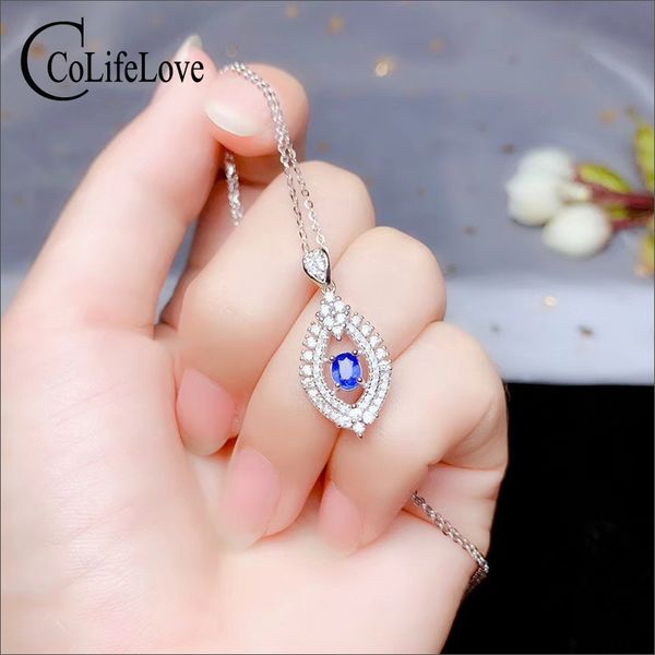 

colife jewelry natural sapphire pendant for party 4mm*5mm natual sri lanka sapphire vintage pendant 925 silver jewelry
