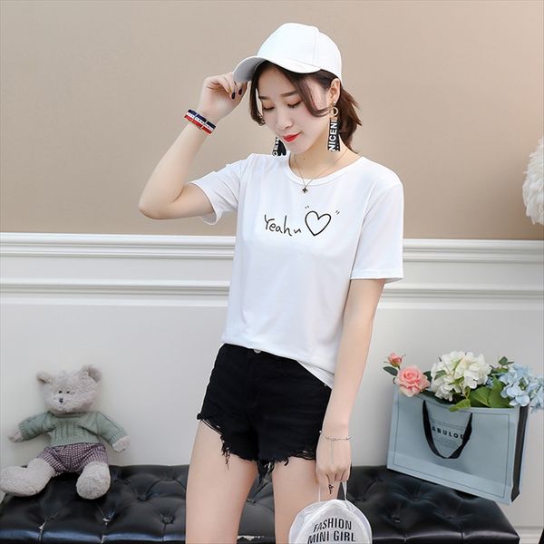 

2019 short-sleeved t-shirt women's pullover clothes loose 7-color 3d love letters fashion student clothing t-shirt student clothing sel, White