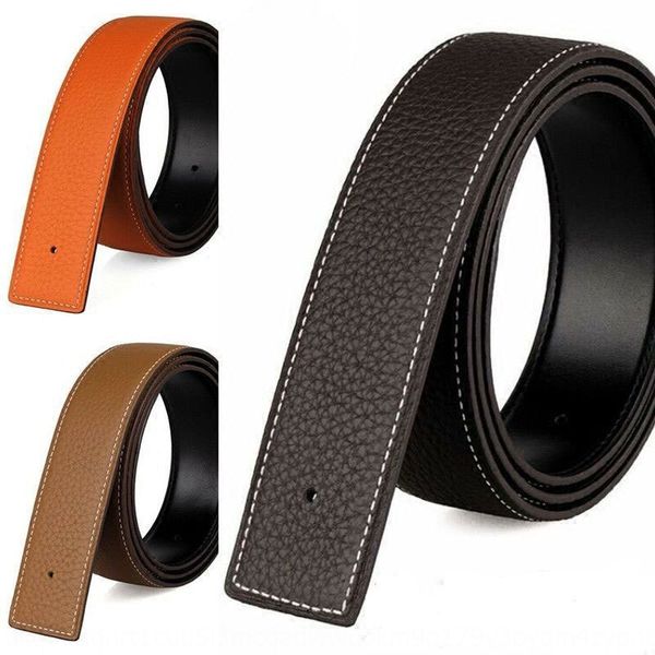 

leather men's leather h smooth buckle trousers without buckle belt men's pants belt, Black;brown