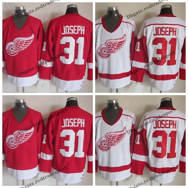 

mens detroit red wings #31 curtis joseph jersey vintage home red white curtis joseph stitched hockey jerseys m-xxxl, Black;red
