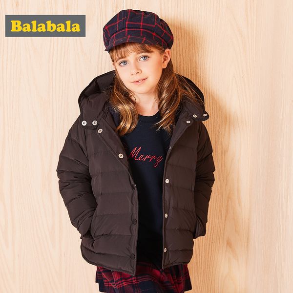 

balabala children girls down jacket winter girl warm down jacket hooded thin fashion soft comfortable kids coat clothing 4 color, Blue;gray