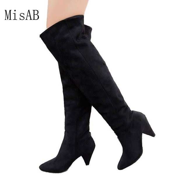 

women boots over the knee boots winter warm snow wide platform rubber long sock high heels black women shoes