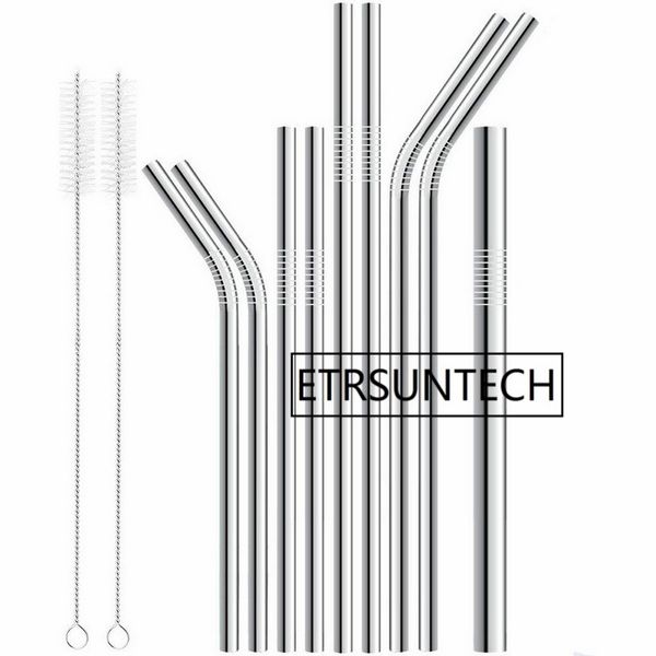 

6mm 8mm 9mm 10mm 12mm reusable stainless steel straws metal cocktail drinking straw brush for 20oz 30oz tumbler party bar tool