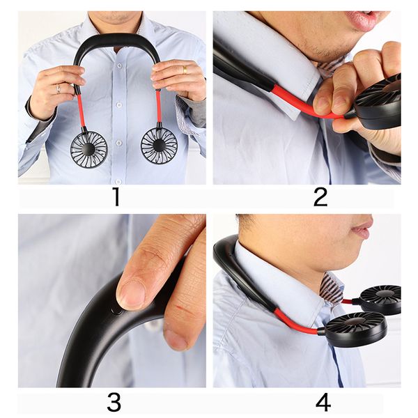 

2019 portable usb rechargeable neckband lazy neck hanging dual cooling mini fan sport 360 degree rotating hanging neck fan