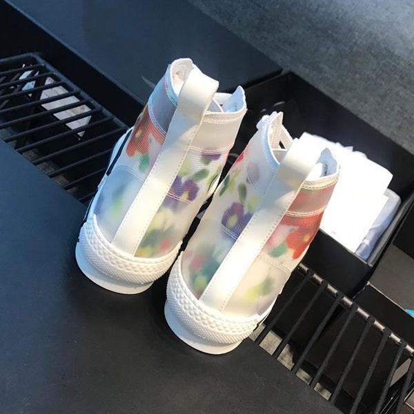 

новые дизайнерские туфли мужские цветы технического canvas высокие кроссовки женщин с пвх материалов высшего качества зашнуровать кроссовки, Black