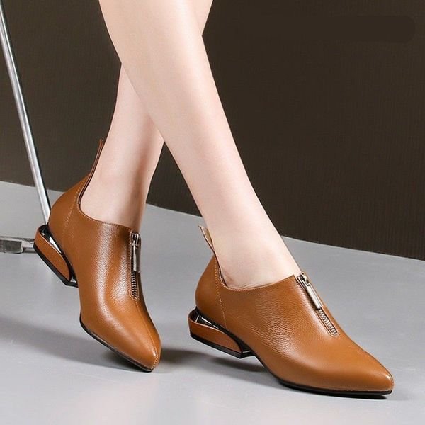 

youyedian zipper women's solid single shoes new arrival low heels pointed toe square heels single shoes summer spring leather, Black