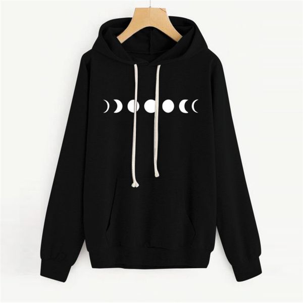 

2019 autumn new hoodies womens geometric print long sleeve sweatshirt hooded pullover blouse pockets embroidered fleece, Black