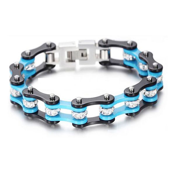 

punk men's women cz crystal bike bangles & bracelets black blue stainless steel biker bicycle motor bracelets for women, Golden;silver