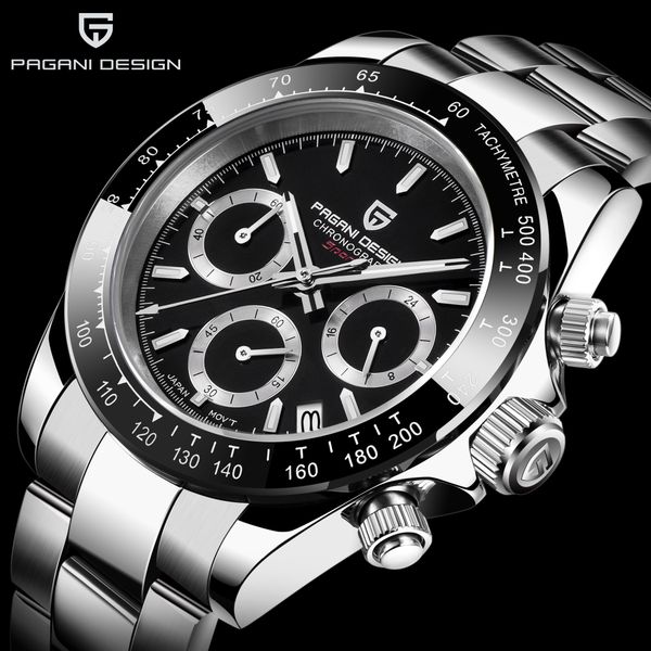 

pagani mens watches brand luxury wristwatch quartz clock black watch men waterproof sport chronograph relogio masculino, Slivery;brown