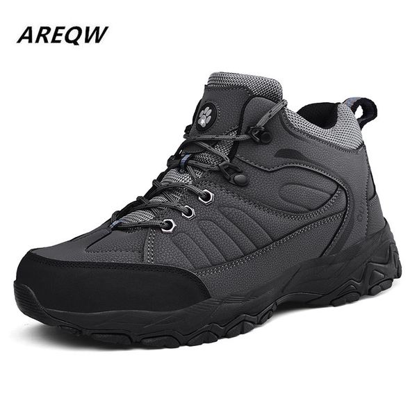 

2019 winter solid color outdoor sports men's boots high to help retro large size non-slip men's short boots warm shoes, Black
