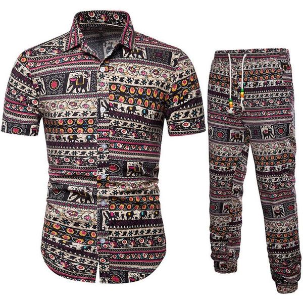 

men with pants suit linen short sleeves breathable casual clothing set for summer b99, Gray