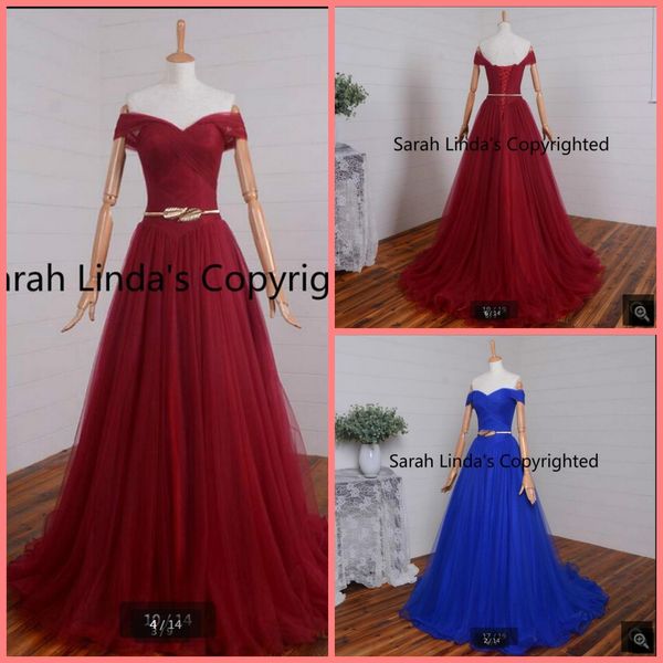 

robe de soiree royal blue a line pleated off the shoulder prom dress real picture sweetheart neckline with sashes prom gowns sale, Black