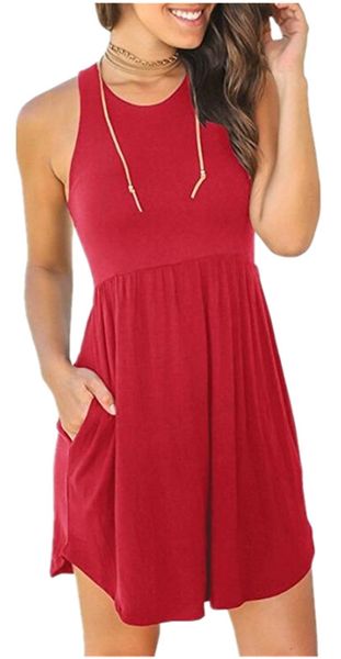 

red women's sleeveless loose plain dresses casual short dress with pocket women dress summer for party and wedding holiday, Black;gray