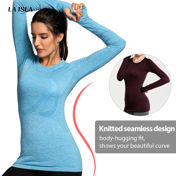 

women's seamless athletic long sleeves sports running shirt form fitting workout top, White;red
