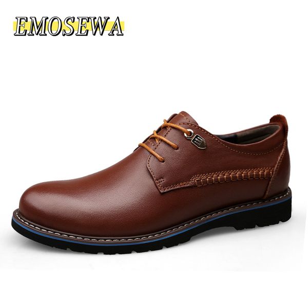 

emosewa men casual shoes brand leather men shoes flats sneakers genuine leather business spring autumn plus big size 47 48, Black