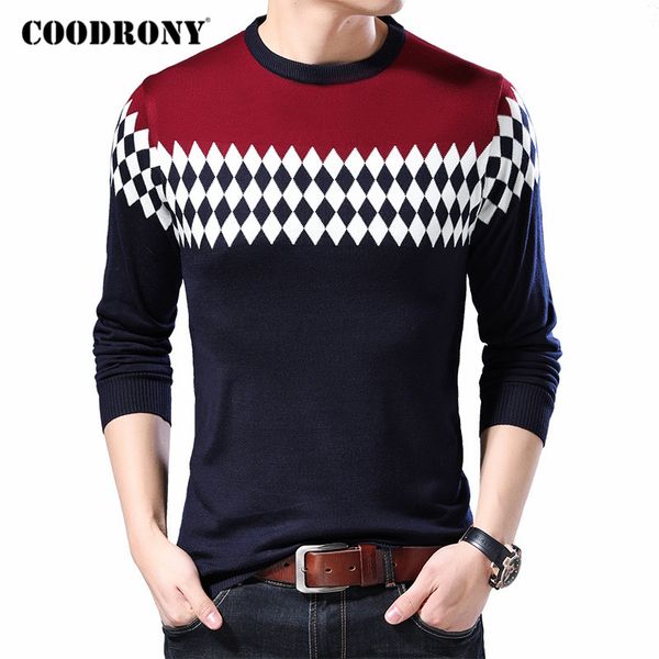 

men's sweaters coodrony sweater men spring autumn casual knitwear pullover shirt clothes streetwear fashion argyle o-neck pull homme c1, White;black
