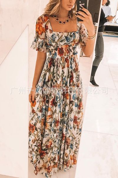 

2019 dress summer flowers and plants printing strapless dress, White;black