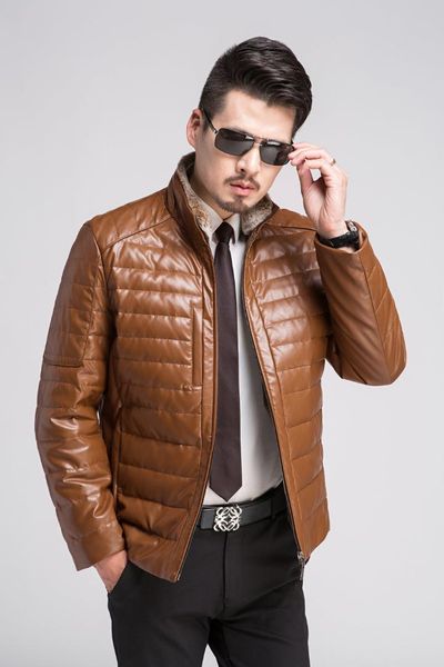 

2017 mens leather jacket fur collar hihg quality male down jacket winter factory direct sales fashion outwear size m l xlxxl 3xl, Black