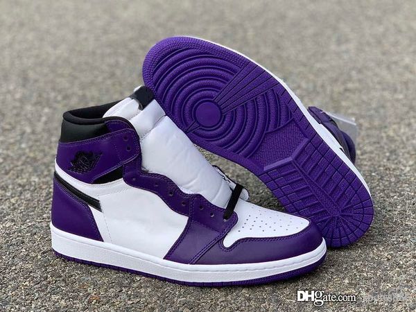 

release air authentic 1 high og court purple basketball shoes men court purple sports sneakers 555088-500 with box