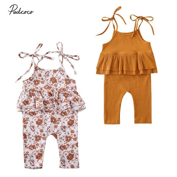 

2020 baby summer clothing newborn toddler baby girl clothes ruffle romper sleevless ripped jumpsuit floral outfit, Blue