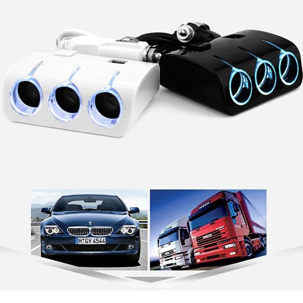 

12v-24v 3 ways car cigarette lighter socket splitter plug led usb charger adapter detection for phone mp3 dvr accessories