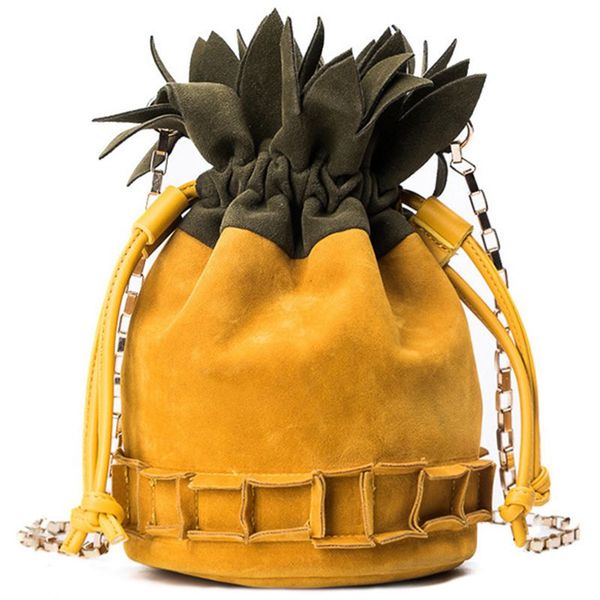 

cute scrub leather pineapple bag mini crossbody bags for women chain purse string girl funny bucket(yellow