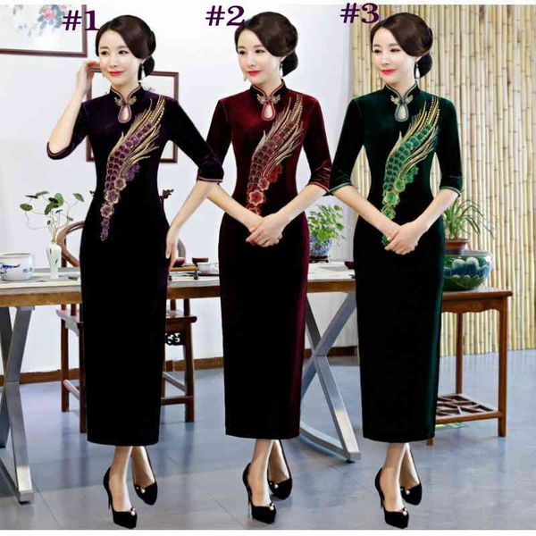 32 Stili Cina Ricamo Cheongsam Qipao Abito lungo cinese per donna Abito stile cinese Abito orientale Abbigliamento donna cinese Cheongsam