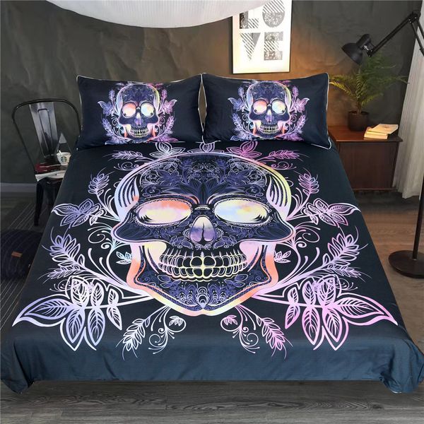 Gothic Skull Bedding Set Leaves Paisley Duvet Cover Set Pink