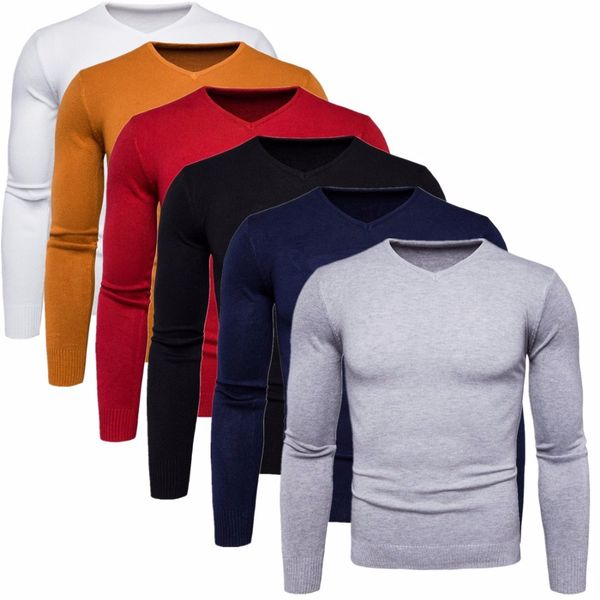 

mens spring autumn sweaters fashion slim fit solid knitted long sleeved pullover sweater male v neck sweaters, White;black