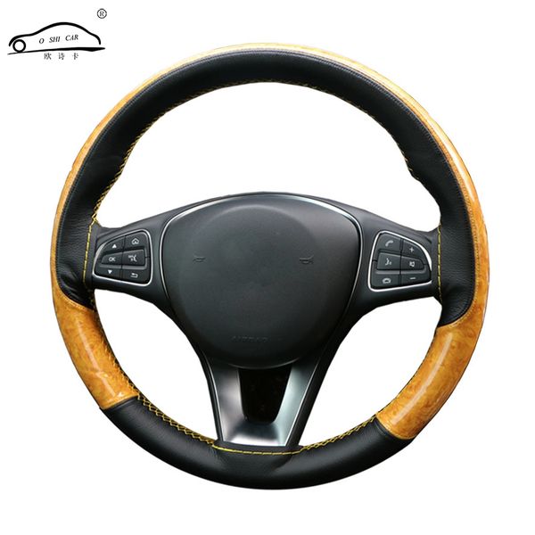 

o shi car faux кожаная оплетка на руле автомобиля с иголкой и резьбой / уникальное деревянное покрытие рулевого колеса